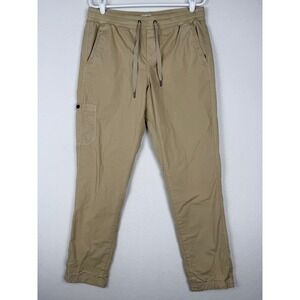 LL Bean Womens M Khaki Fleece Lined Ripstop Pull On Jogger Pants Tan 508272